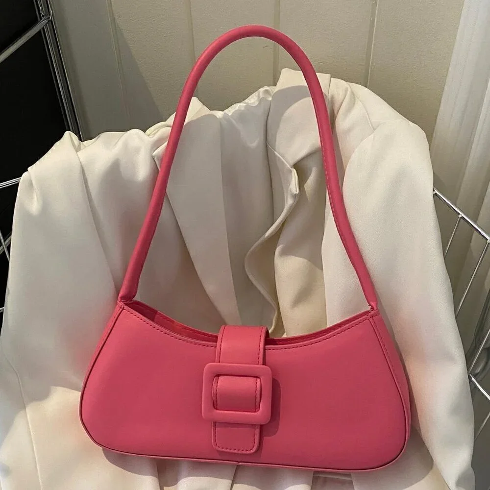 Pink Women's Medium Zipper Bag Minimalist Adjustable Strap Shoulder Bag
